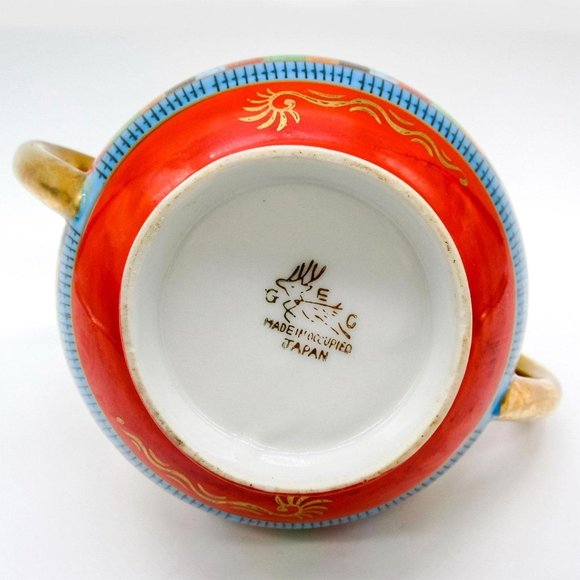 Rare- Made in Occupied Japan, 1000 Faces Design, Lidded Sugar & Creamer Bowl Set - Picture 8 of 10